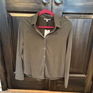 Green Envelope Charcoal Button-Up Blouse